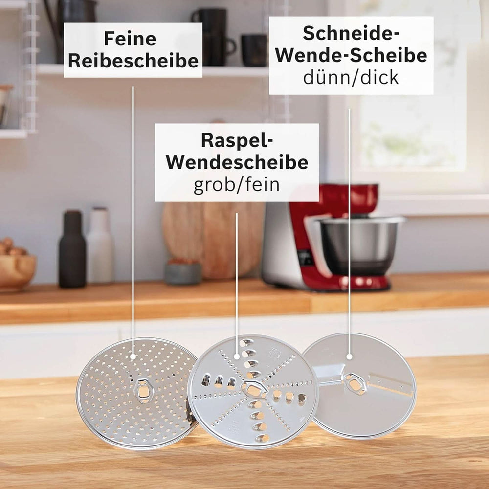 Küchenmaschine Serie 4 MUM58210, Edelstahl-Schüssel 3,9 L, Planetenrührwerk, Patisserie-Set Aus Edelstahl, Knethaken, Schlagbesen, Rührbesen, Durchlaufschnitzler, 3 Scheiben, 1000 W, Bianco/Argento Madre e bambino Naty Shop