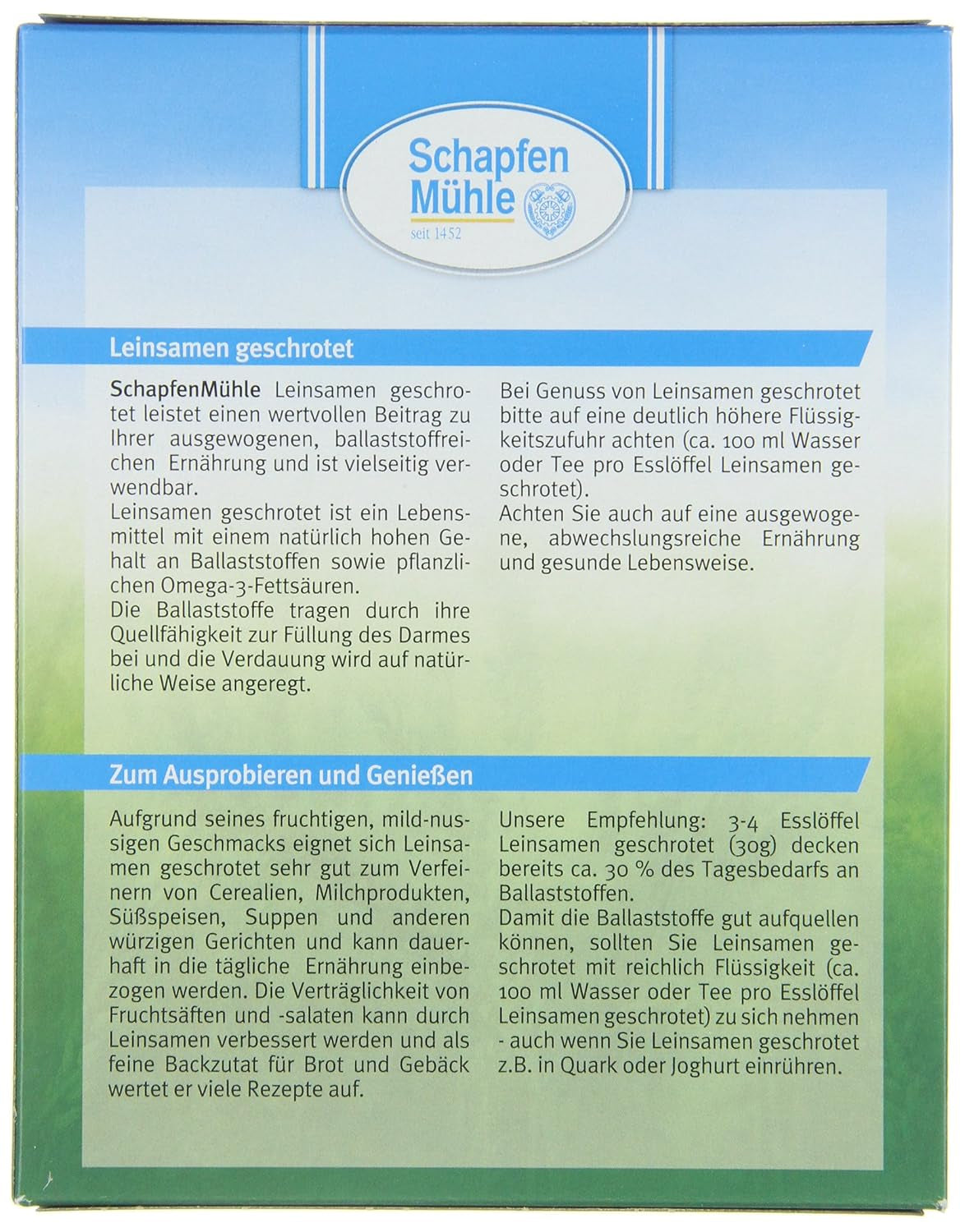 Schapfen Mill Semi di Lino Macinati Confezione da 200g (Confezione da 10)