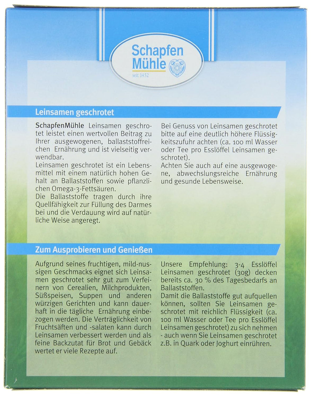 Schapfen Mill Semi di Lino Macinati Confezione da 200g (Confezione da 10)