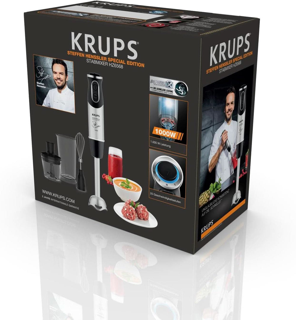 Robot da cucina Krups Perfect Mix HZ6568 | Frullatore | 1000 Watt | Edelstahlfuß | 4 Extra Scharfe Messer | Tecnologia Powelix | Schneebesen | 500ml Zerkleiner | Messbecher da 800 ml | Schwarz/Silber Cucina Naty Shop