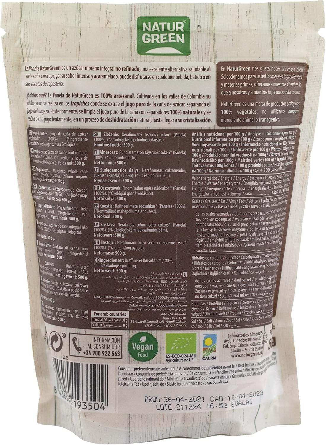 - Pannello Cristallizzato Biologico, Zucchero Puro, Dolcificante Ecologico, Succo Naturale di Canna da Zucchero - 500G, Confezione da 12 Dolcificanti Naty Shop