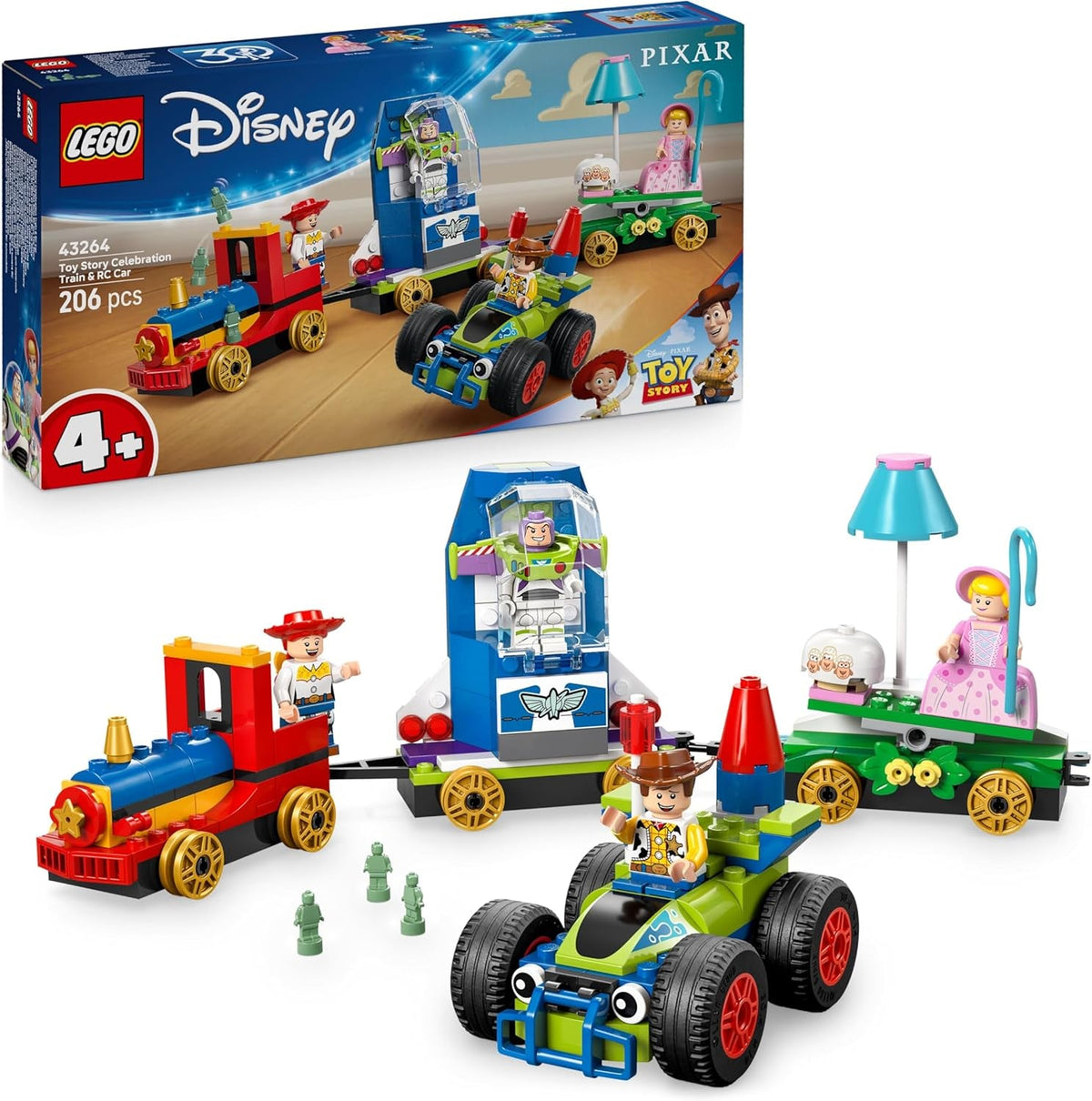 LEGO ǀ Disney and Pixar’s Partyzug und das Auto RC aus Toy Story - Mit Woody, Jessie, Porzellinchen und Buzz Lightyear Minifiguren – Kreatives Geschenk für Jungen & Mädchen ab 4 Jahren - 43264