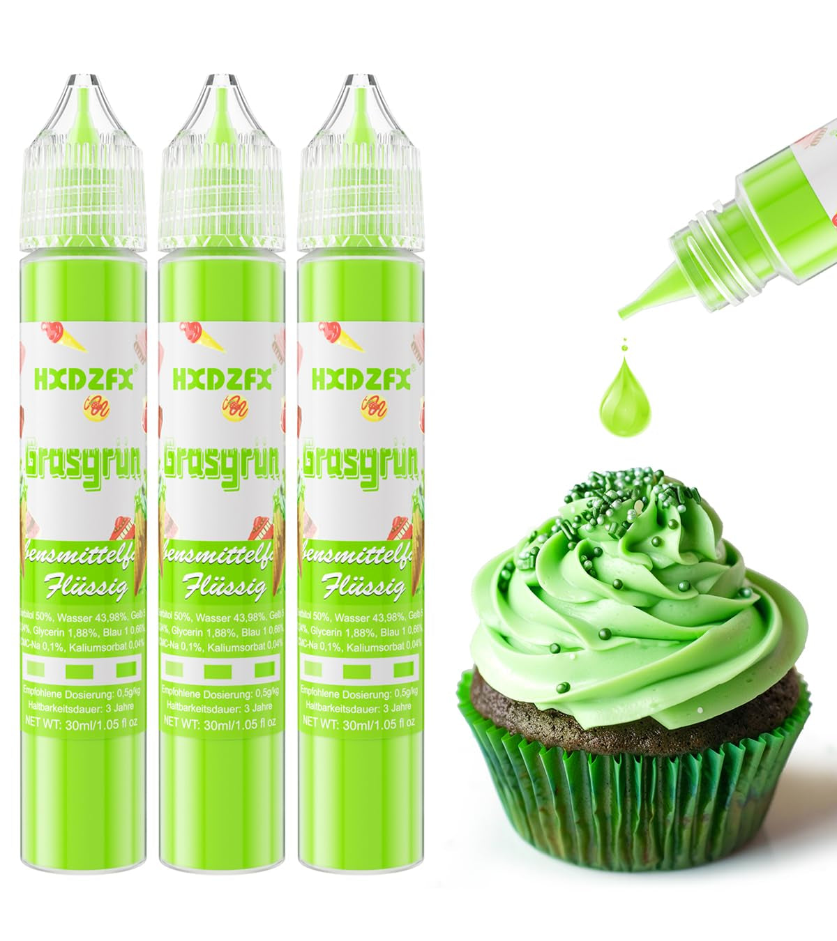 Colorant alimentar - Colorant alimentar lichid, Colorant alimentar foarte concentrat, Coloranți alimentari lichizi pentru copt, Decorare tort, Fursecuri, Macarons, Ouă de Paște, Aluat - 3 × 30ml (Roșu de Crăciun)