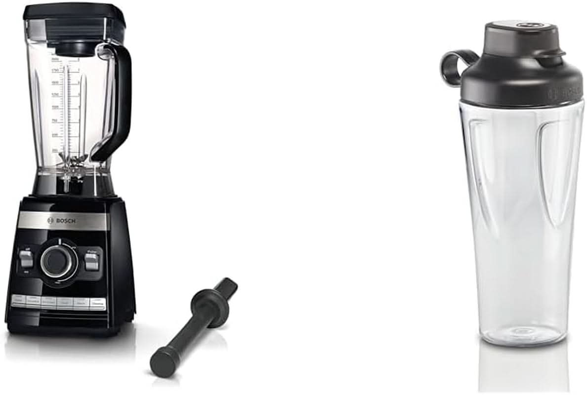 Bosch Standmixer Vitaboost MMBH6P6BDE, 6-Klingen-Edelstahlmesser, 2,5L Tritan-Mixbehälter, Stopfer, 6 Automatikprogramme, Rezeptbuch, Bpa-Frei, Einfache Reinigung, 45,000 U/Min, 1600 W, Schwarz Bucatarie Naty Shop Bundle Mit Flasche 6 Automatikprogramme Deutsches Rezeptbuch