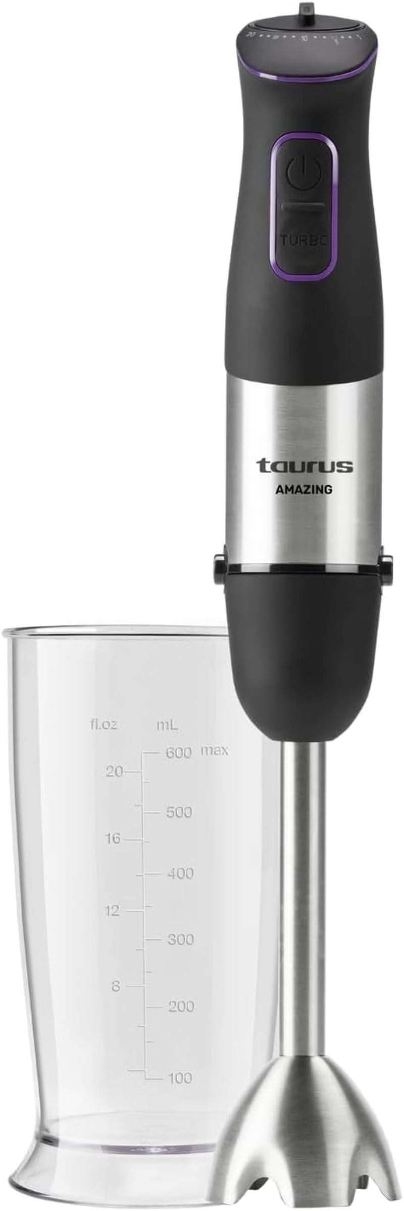 Robot da cucina Taurus 1000W | 20 Geschwindigkeitstufen | Funzione turbo | 4 Edelstahlklingen | Design ergonomico soft-touch | Protezione spritz | Accessori | Edelstahl | Elektrisch |Kunststoff, Argento/Schwarz Madre e bambino Naty Shop 1000W | 1 Accessori
