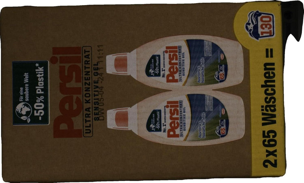 Persil Ultra Concentrate Sensitive Gel (130 de spălări), Detergent lichid pentru alergici și bebeluși într-o sticlă mai mică pentru mai puțin plastic, Îndepărtează petele dificile, Testat dermatologic Detergenti Rufe Naty Shop