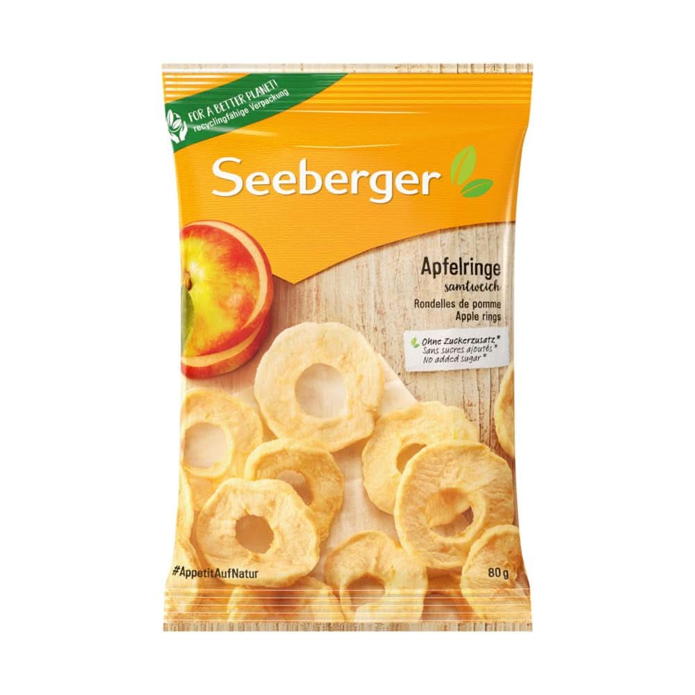Seeberger, fette di mela essiccata della migliore qualità, senza zuccheri aggiunti, 10 x 80 grammi Naty Shop prodotti disidratati 10 x 80 grammi