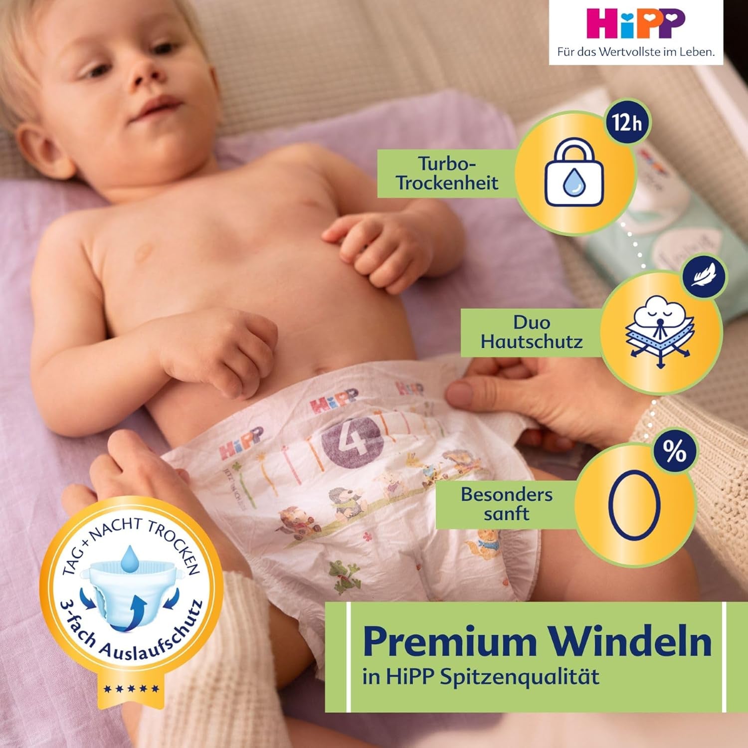 Pannolino HiPP Extra Soft Premium Taglia 1 Neonato 2-5 kg, 72 pezzi (3 confezioni da 24), con protezione dalle perdite a 3 vie e doppia protezione della pelle