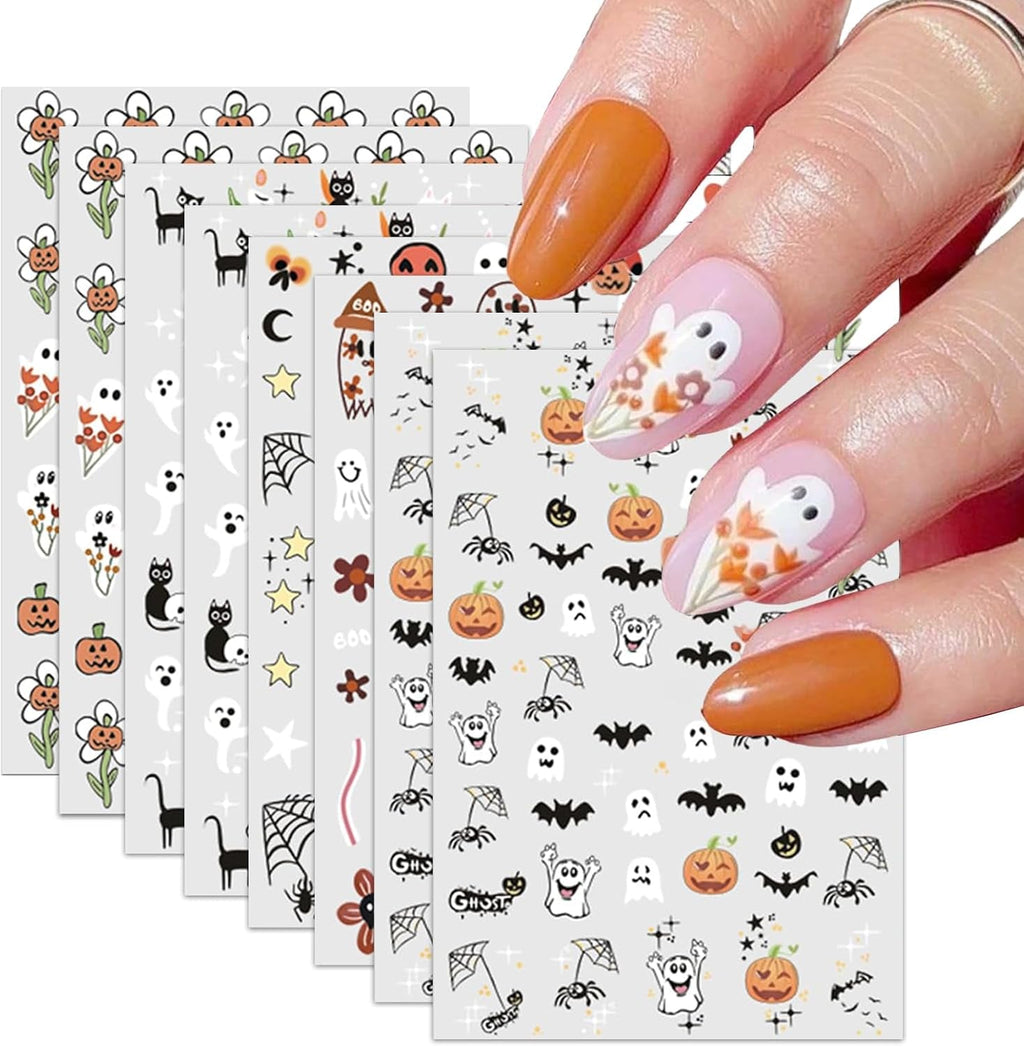 Nagelsticker Halloween, 8 Blätter Halloween Nagelsticker, Kürbis Nail Sticker, Nail Art, Nagel Charms, Nagel Zubehör, Nageldesign, Christmas (Typ A)
