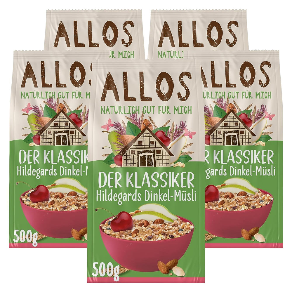 Allos muesli proteico non zuccherato | Muesli biologico | Farina d'avena | Cereali per la colazione | Vegano (5 x 450 g), 1 pezzo (confezione da 5)