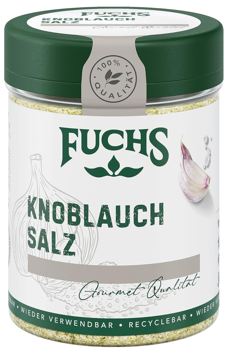 Fuchs Gewürze - Knoblauchsalz - Gewürzsalz für Dips, Saucen und Gemüse - ingredienti naturali - 90 g in wiederverwendbarer, recyclebarer Dose