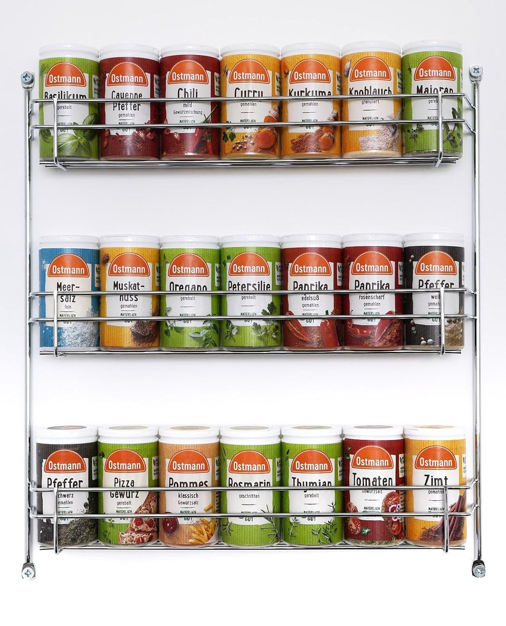 Ostmann Gewürze - gefülltes Gewürzregal mit 21 Gewürzdosen | Set aus Gewürze, Kräuter, Gewürzmischungen | zum Aufhängen | per lo Schranktür | Mangia: 1 Stück