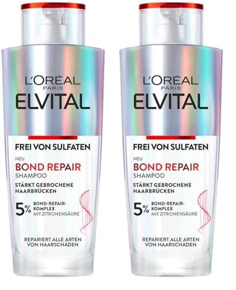 L'Oréal Paris Elvital Bond Repair Shampoo, Detersione delicata per la riparazione dei capelli Doccia e bagno L'Oréal 2 x 200 ml Bond Repair Shampoo
