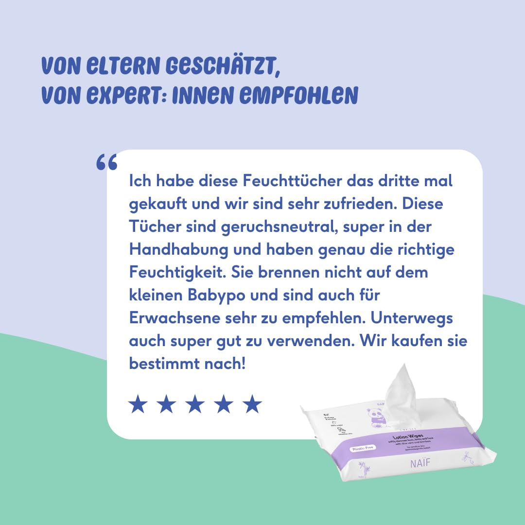 Naïf - Salviette umidificate senza plastica - 162 pezzi (3 confezioni da 54 salviette ciascuna) - per neonati e bambini - fondo, corpo, viso - con aloe vera e bambù - 0% profumo e alcool