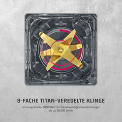 CASO Powerblender B 2000 - Robot da cucina professionale, 30.000 giri/min, 2000 Watt, miscelatore Tritan-Mix (2 L), Bpa-Frei, Pulse-, Shake-, Smoothie-Funktion, 8-Fach Messer-System Mit Titanbeschichtung Kitchen Naty Shop