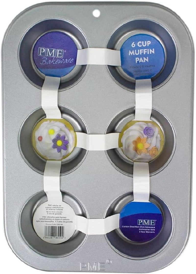 CSB108 Teglia per muffin antiaderente a 6 fori in acciaio al carbonio, Acciaio inossidabile, Argento, 28,9 X 17,7 X 3,1 cm Teglie e vassoi Naty Shop