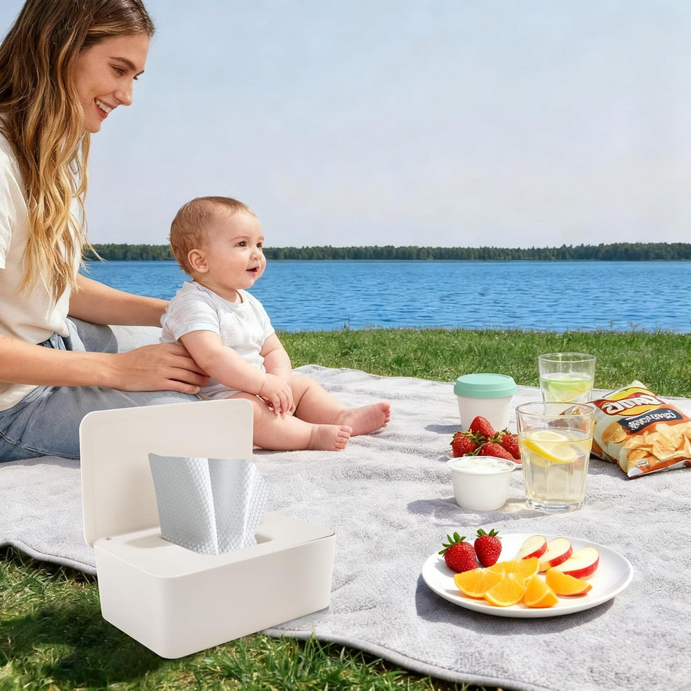 Scatola per salviette umidificate con coperchio, Scatola per salviette umidificate, Dispenser per salviette umidificate per bambini, Scatola portaoggetti impermeabile e sigillata, Dispenser per salviette umidificate per bagno, cucina, Bianco