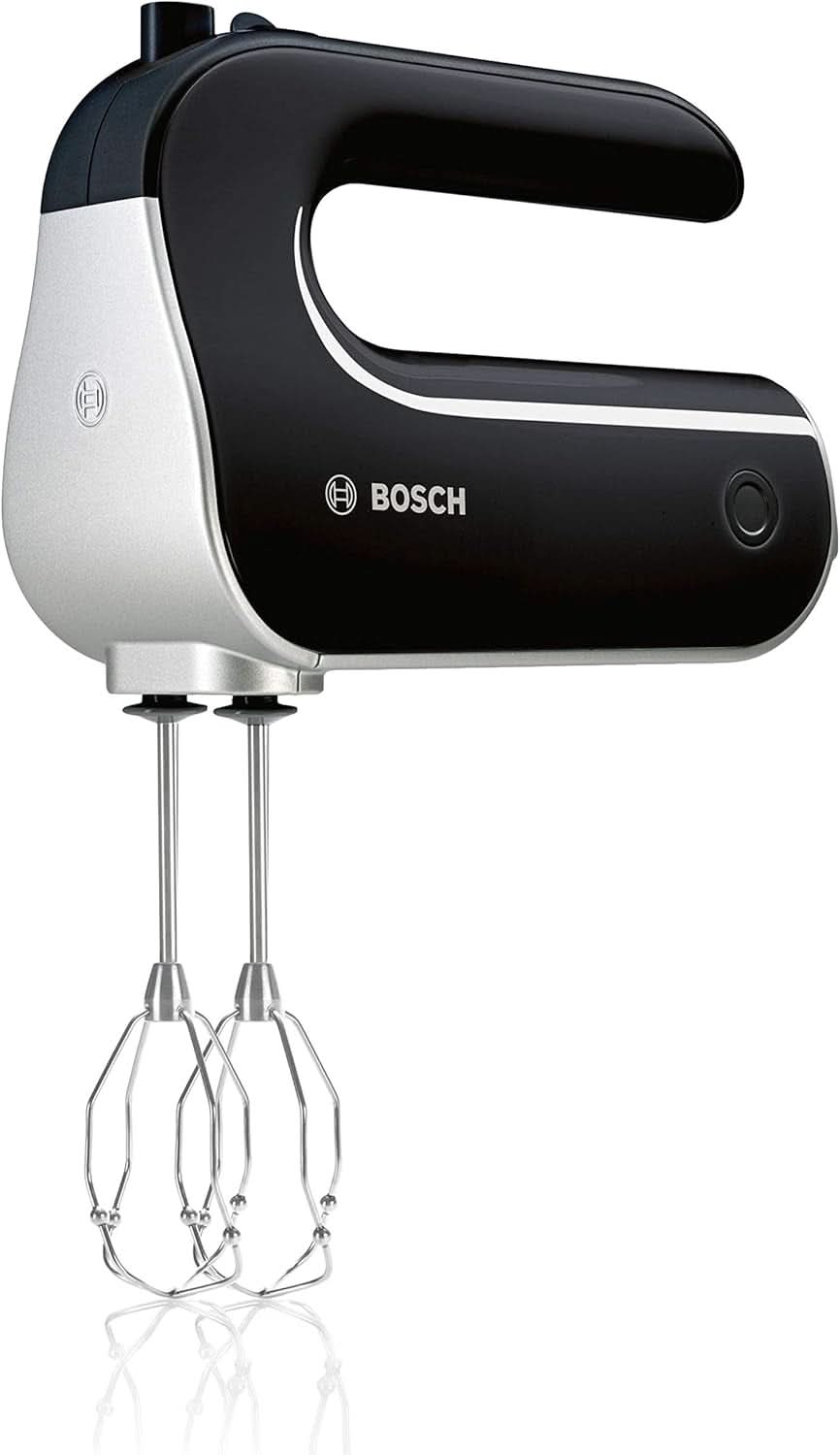 Bosch Handrührer Styline MFQ4835DE, 2X2 Rührbesen, 2 Edelstahl-Nethaken, Spülmaschinengeeignet, 575 W, Weiß Kitchen Naty Shop Nero / Cromo