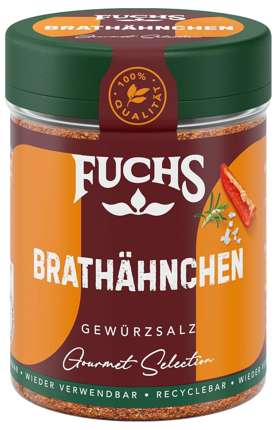 Fuchs Gourmet Selection Klassisch/Heimisch – Bratkartoffel Gewürzsalz, nachfüllbares Kartoffel Gewürz, Salz zum Würzen von Brat- & Ofenkartoffeln, Pommes Frites & Co, vegan, 70 g