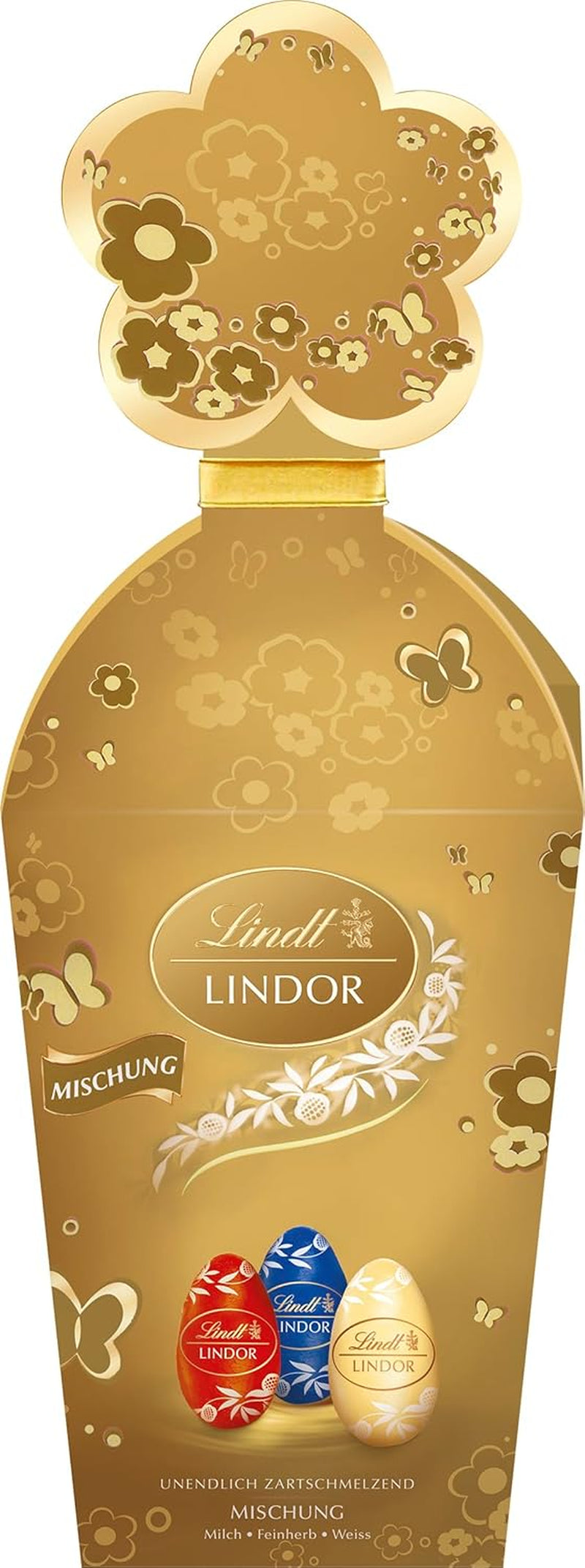 Mix Pasquale Lindt Cioccolato LINDOR | Scatola 144g | Uova LINDOR che si sciolgono in bocca in tre varianti: Cioccolato al latte, Cioccolato fondente, Nocciola | Cioccolato pasquale | Regalo di cioccolato | 1 confezione