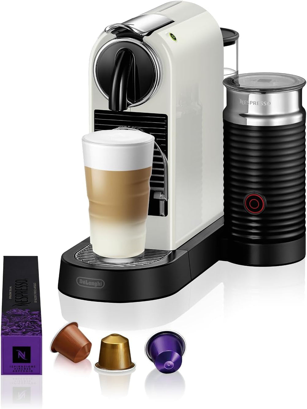 Espressor cu capsule Nespresso EN167.W Citiz, pompă de înaltă presiune și control ideal al temperaturii, fără Aeroccino (spumator de lapte), funcție de economisire a energiei, 1260 W, alb-crem, 37,4 x 11,9 x 25,5 cm