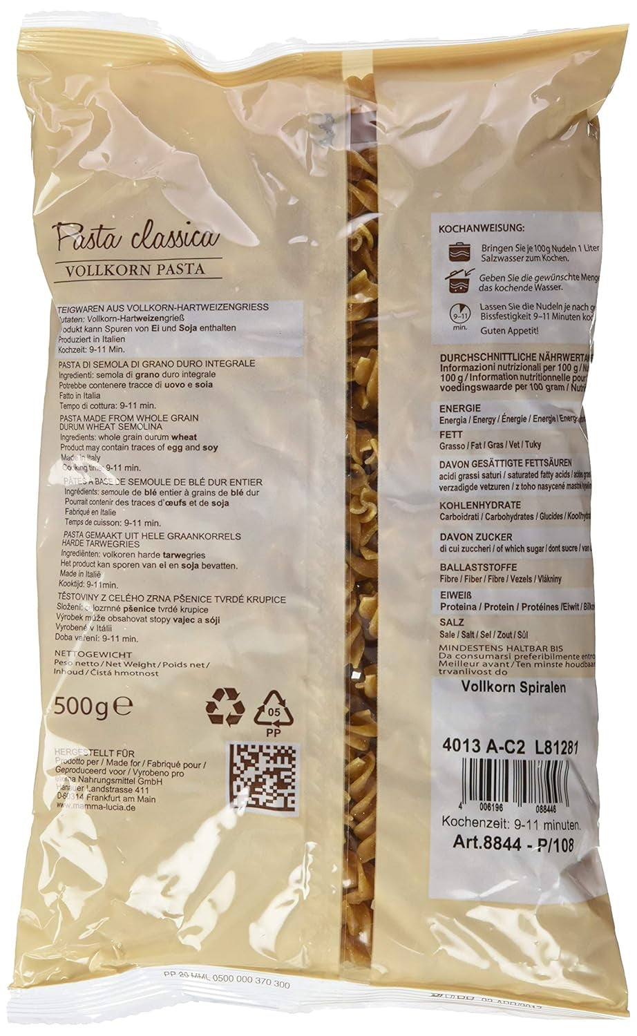 Pasta integrale a spirale, 500 g