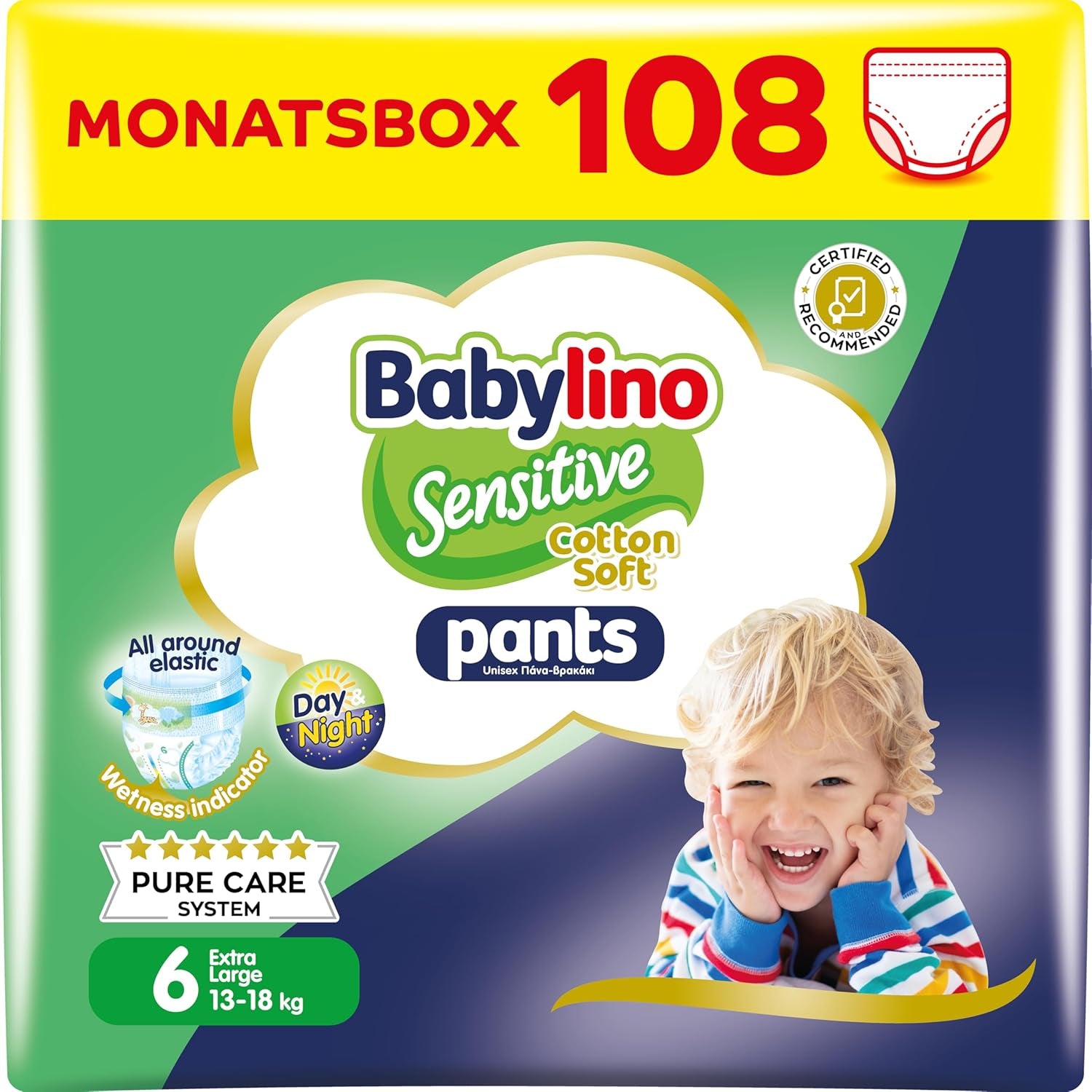 Pannolini Sensitive Cotton Soft, taglia 4, Pantaloni Maxi (7-13 kg), 22 pezzi