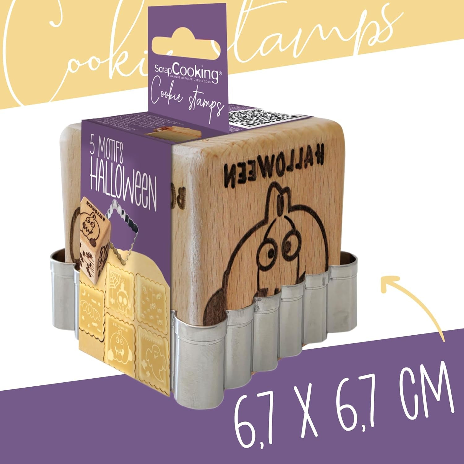 ScrapCooking – Modello decorato in legno con mostra di Halloween – con 1 torta di keksaus e würfelausstecher con 5 gesti erhabenen ingravierten – 5298