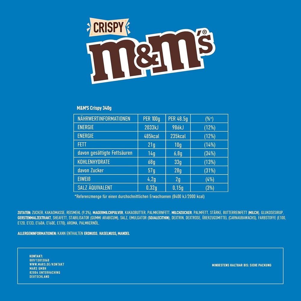 M&M'S Croccanti gocce di cioccolato con cuore croccante Naty Shop Caramelle al cioccolato