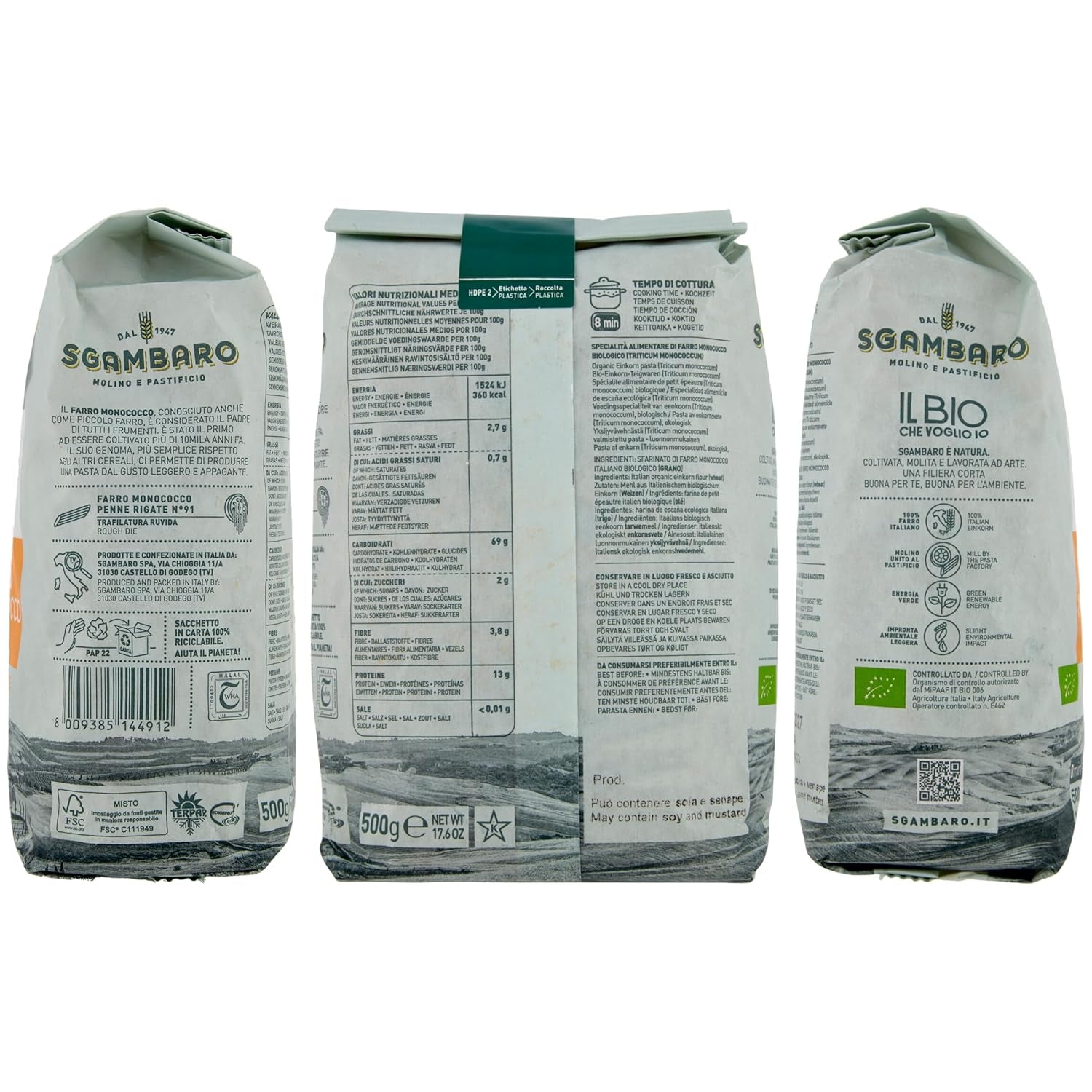 Penne Rigate Biologiche N.91 - 500g Pasta di grano magro - Fonte di fibre e proteine