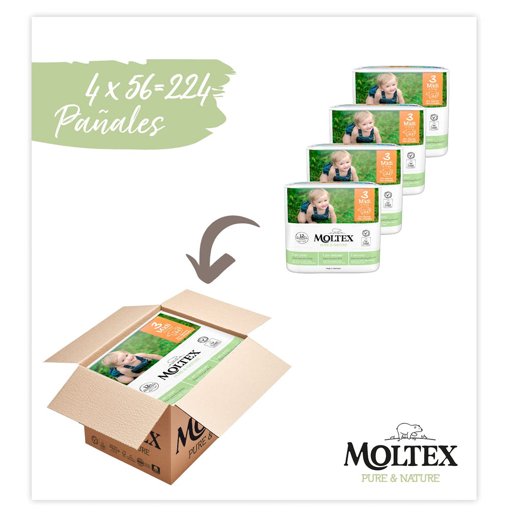 Pannolini taglia 3 (4-10 kg), 224 pannolini (4 sacchetti da 56 pezzi)