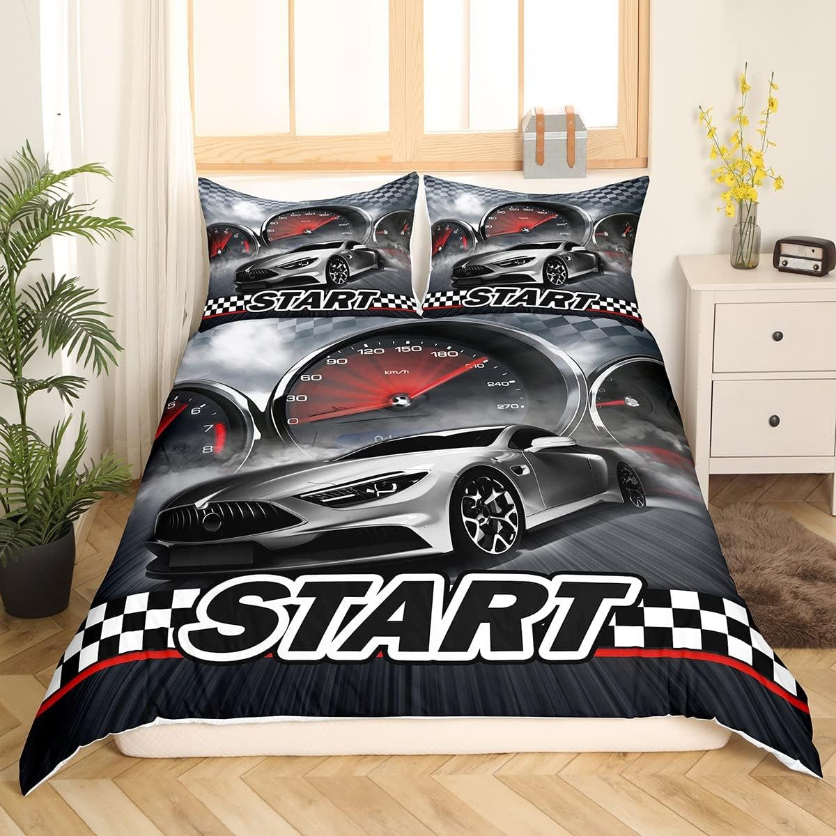 Jungen Cartoon Auto Bedtuchen Set 135X200,Kinder Bau Fahrzeuge Tröster Abdeckung Für Kind Kleinkind Teens,Dinosaurier Bettbezug,Traktor Maschinerie Bagger Bettdecke Abdeckung,Lkw Autos Bedtuchen Naty Shop Multi 3 135*200+80*80*1