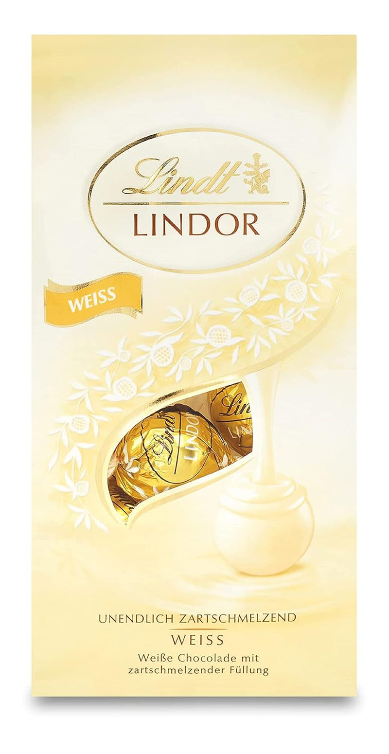 Palline di cioccolato bianco Lindt LINDOR | Busta da 137 g | ca. 10 palline di cioccolato bianco con ripieno scioglievole in bocca | Regalo di cioccolato | Regalo di cioccolato