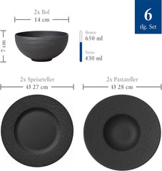 Villeroy & Boch – Manufacture Rock Starter-Set 6 Teilig Schwarz, Spülmaschinenfest, Mikrowellensicher, Geschirr Set Schwarz Matt, Tafelservice, Essgeschirr, Premium Porzellan Set di stoviglie Naty Shop