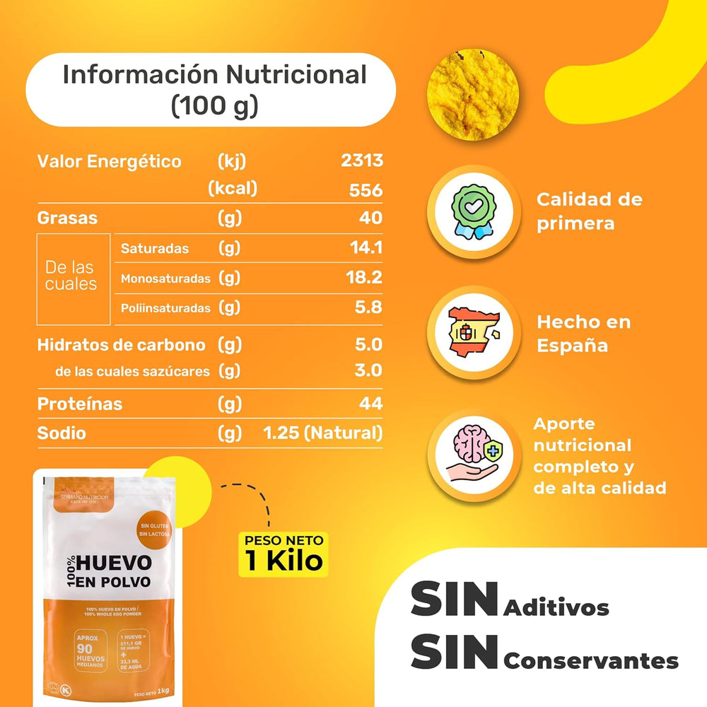 Eipulver aus Freilandeiern (1kg) | Pasteurisiertes Vollei Pulver | Ohne Zusatztoffe | Senza glutine e senza lattosio | Vakuumverpackung im Zip-Beutel