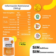 Eipulver aus Freilandeiern (1kg) | Pasteurisiertes Vollei Pulver | Ohne Zusatztoffe | Senza glutine e senza lattosio | Vakuumverpackung im Zip-Beutel