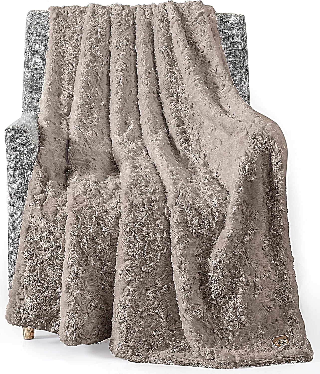 UGG Adalee 10483 Coperta in morbida pelliccia sintetica, reversibile, lussuosa, accogliente, soffice, soffice, stile hotel, Boho, decorazione per la casa, morbida, lussuosa, comoda coperta per divano, 178 x 127 cm, letti e coperte UGG marroni