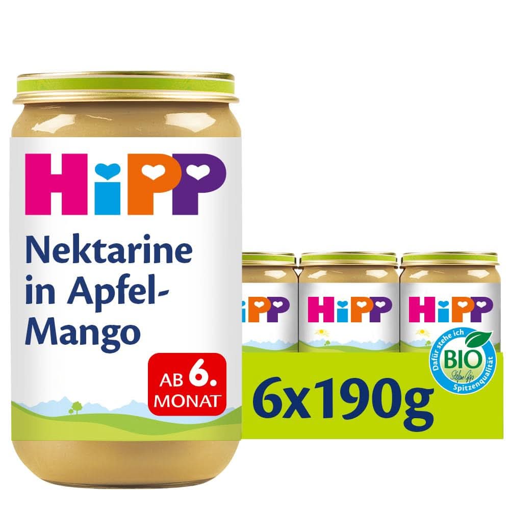 Hipp Per Piccoli Buongustai, Nettarine in mele e mango, senza zuccheri aggiunti, 6 X 190 grammi Mamma e Bambino Naty Shop 190 grammi Frutta