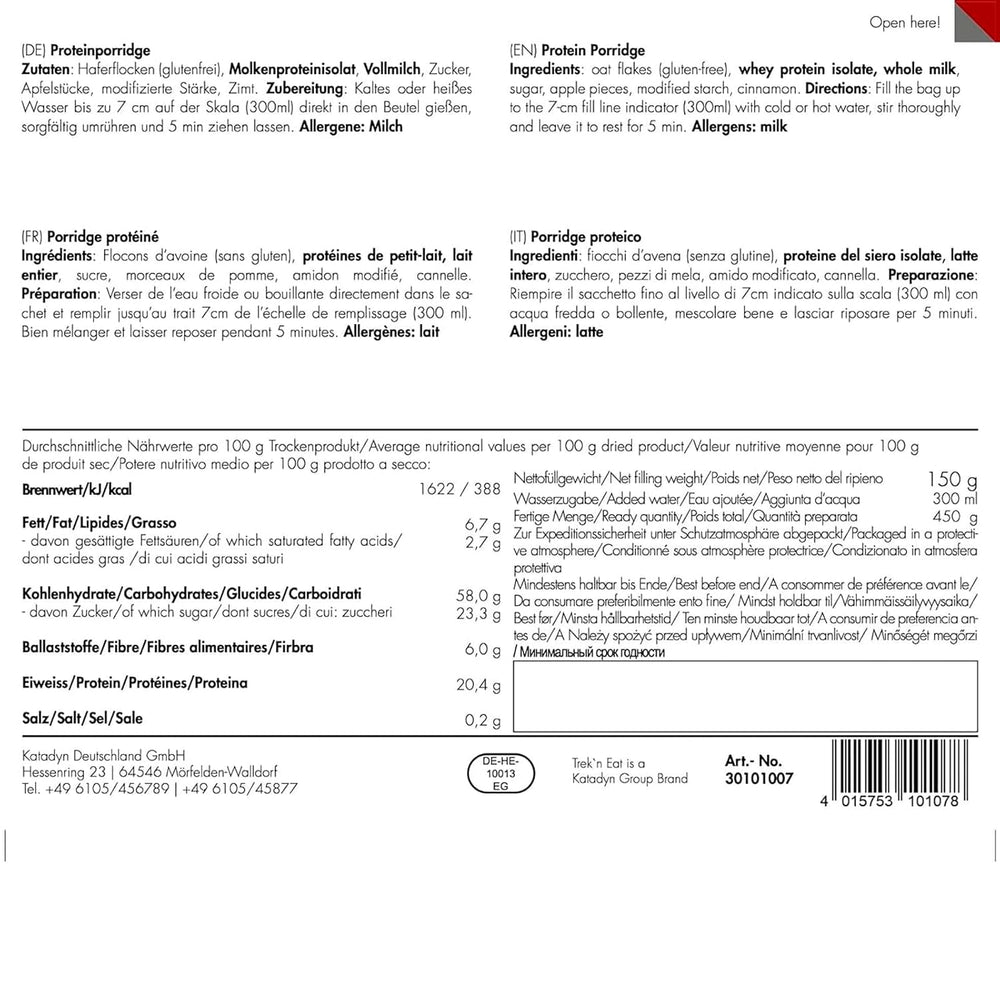 Porridge proteico Trek'n Eat – Colazione ad alto contenuto proteico per l'aria aperta | Tavolo liofilizzato per campeggio, escursionismo e spedizioni | Farcito, veloce da preparare, ideale per viaggiare