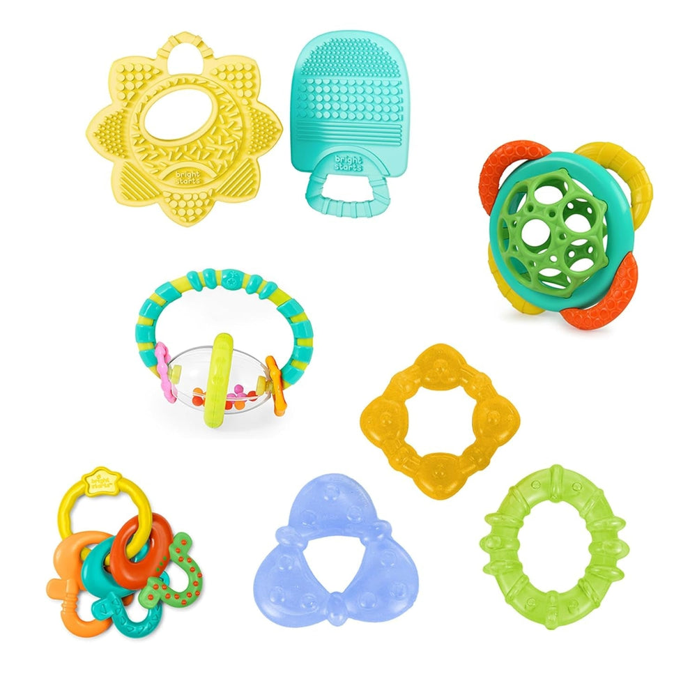 Set cadou Bright Starts Little Shakers cu 6 piese - Zornăitoare și jucării de dentiție pentru bebeluși, fără BPA, ușor de prins, unisex, pentru nou-născuți+