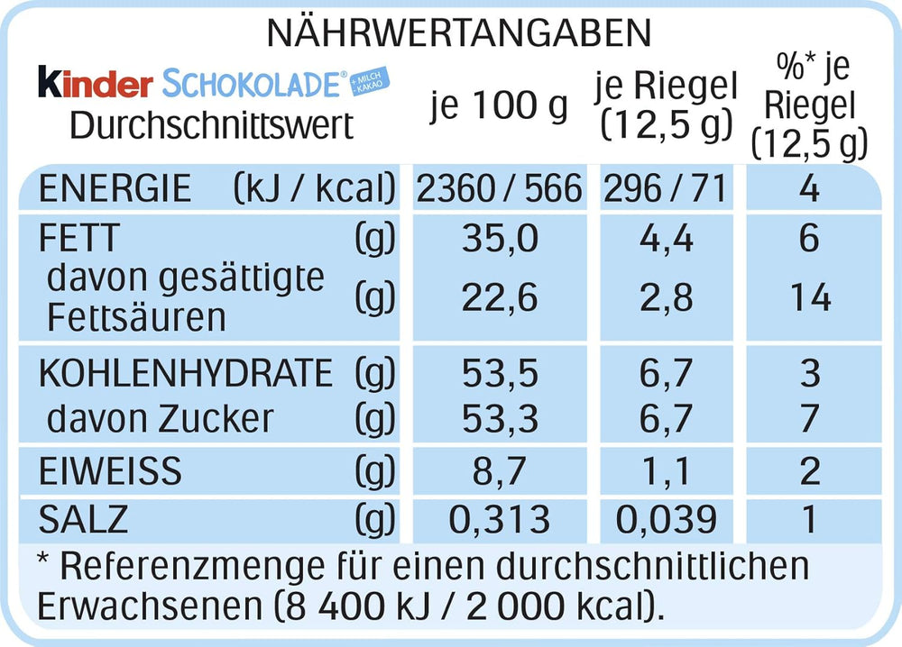 Kinder Chocolate - Barrette di cioccolato al latte ripiene - 1 confezione contenente 24 barrette singole (24 x 12,5 g).