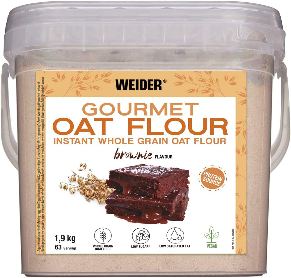 Weider Gourmet Farina d'Avena (1,9 kg) gusto brownie. Farina d'avena integrale. Fonte proteica a basso contenuto di zuccheri.