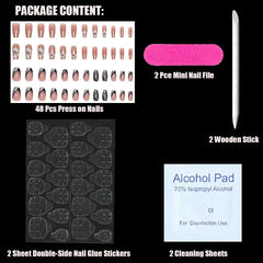 Unghii artificiale, sclipici natural, scurte, prin presare, acrilice, autoadezive, unghii strălucitoare pentru femei și fete, accesorii pentru nail art, 48 bucăți