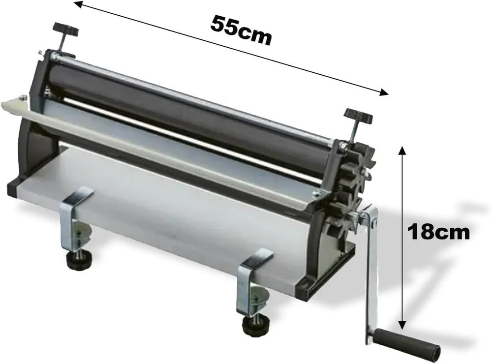 DKN Macchina per stendere l'impasto della pizza con manovella, 48,8 cm, macchina per la pasta, teigfolie con rulli anti-manomissione e controllo Dicken – Costruzione in acciaio massiccio e alluminio