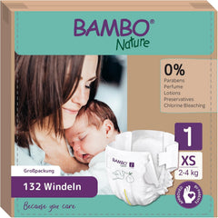 Pannolini per bambini Bambo Nature, taglia 1 (2-4 kg), confezione mensile da 132 pezzi | Pannolini Premium con protezione dalle perdite migliorata | Massimo comfort e libertà per i neonati | Pannolini dermatologicamente testati