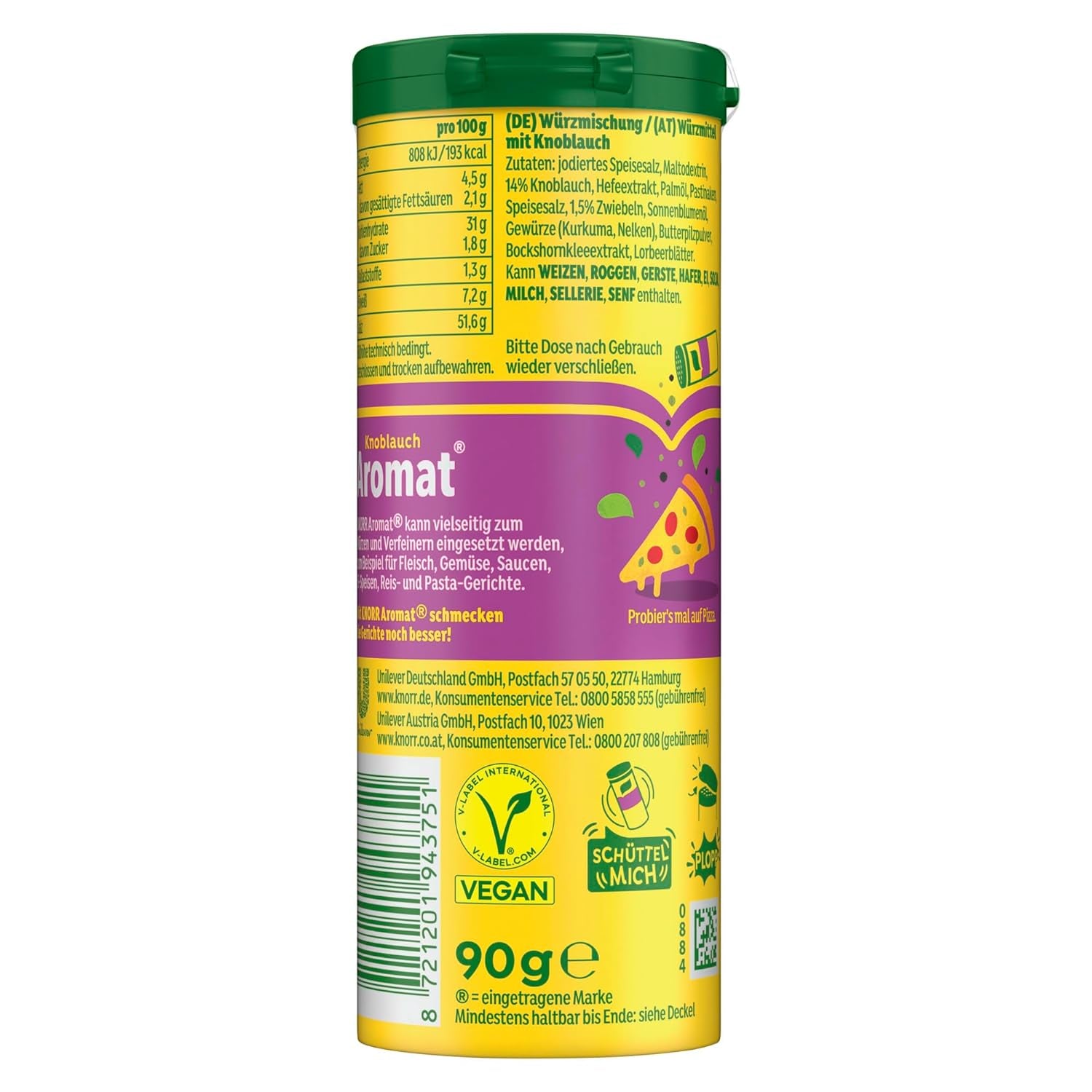 Knorr Würzmischung Garlic Aromat per piatti veloci per Würzen e Verfeinern di Pasta, Pizza, Gemüse e altro 90 g