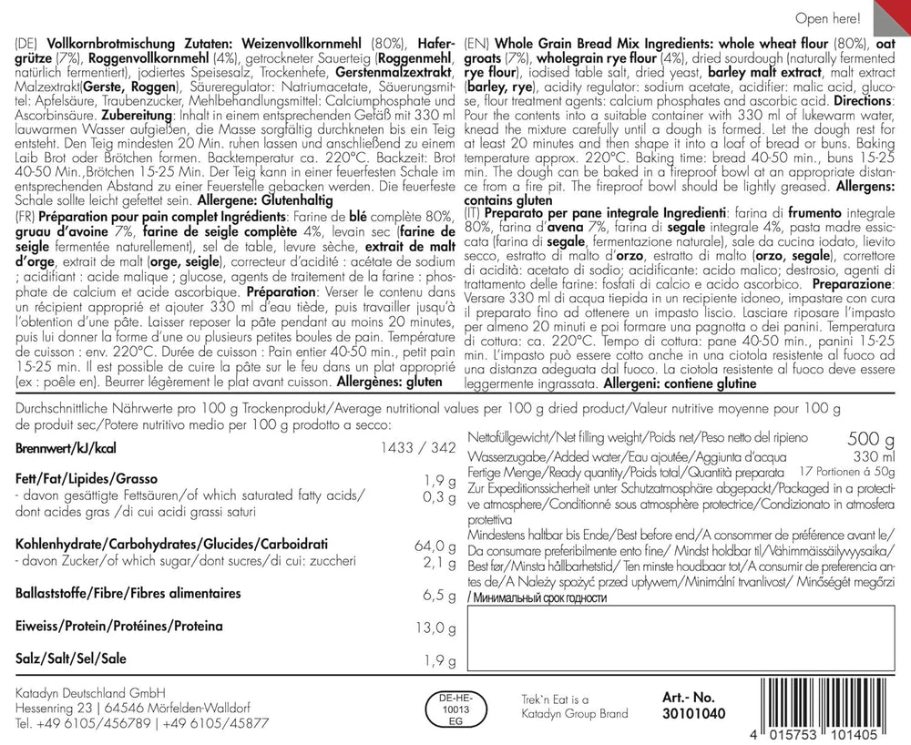 TREK'N EAT Vollkornbrotmischung Miscela per cuocere e cuocere Naty Shop