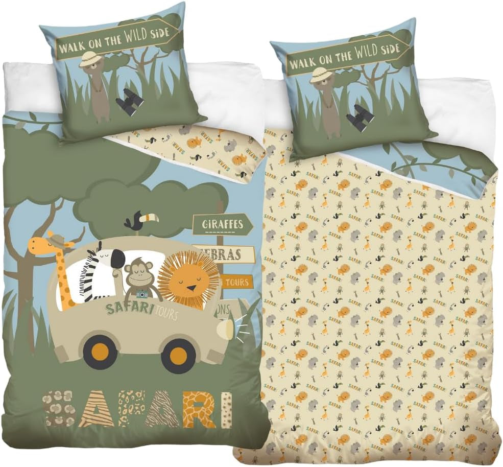 Set biancheria da letto per bambini, animali, 100% cotone con cerniera Biancheria da letto - bambini Naty Shop