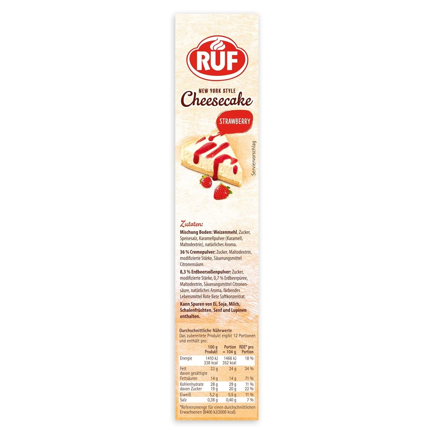 RUF New York Cheesecake Fragola No Bake, Cheesecake Americana Originale con Salsa di Fragole, 360 grammi Kitchen Naty Shop