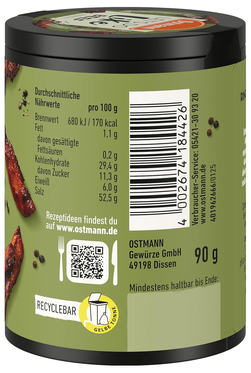 Ostmann Gewürze - Facciamo come il manzo | Rindfleisch-Geschmack für ungewürzte Fleischersatzprodukte | Gewürzsalz für Seitan, Tofu und vegetarian und vegane Gerichte | 90 g in barra riciclabile Metalldose